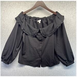 Riley & Rae Womens Blouse Black Long Sleeve Medium NWT Button Up Wide Collar